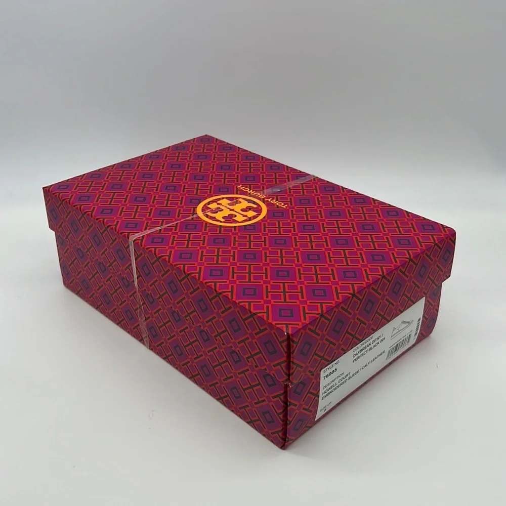 Tory Burch NWB HOWELL COURT SUEDE SNEAKER Color Daybreak Ditsy / Perfect Black